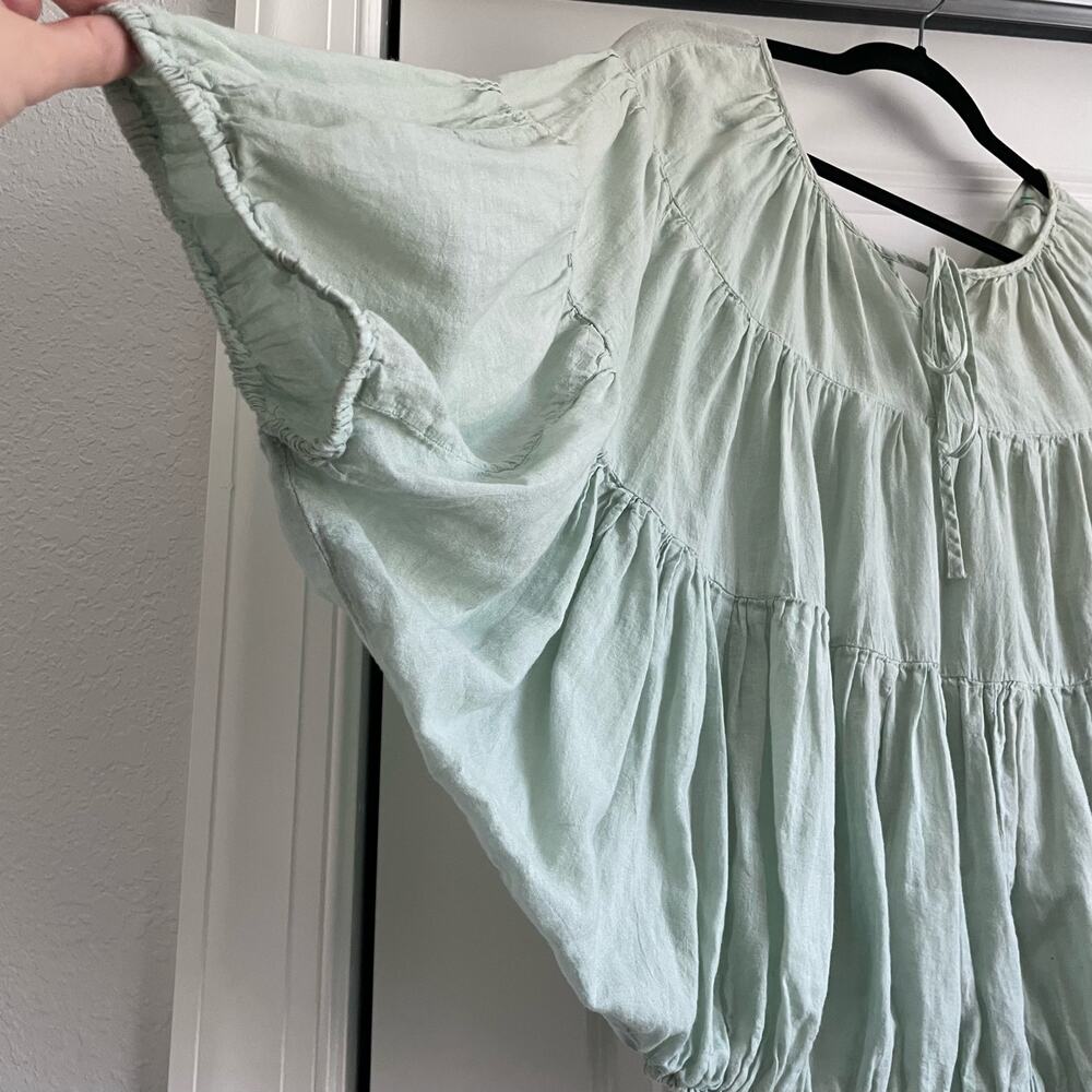 J.P. & Mattie Sage Green 100% Cotton Peasant Blouse Boho Tiered Top Size M - Picture 4 of 8